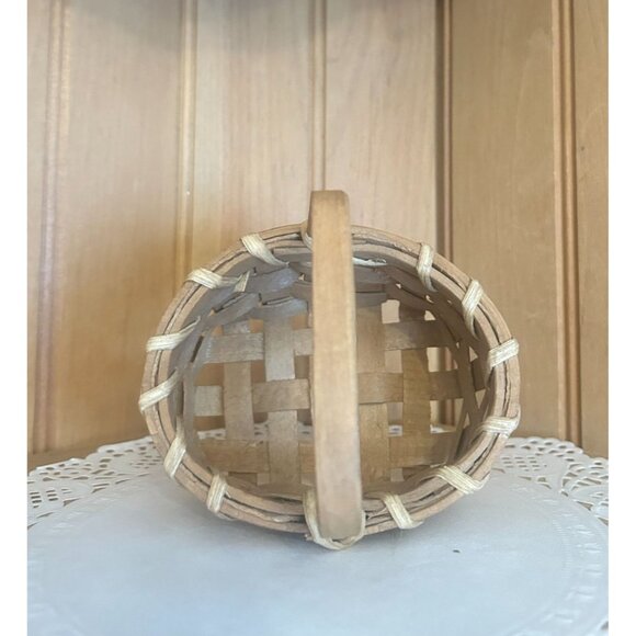Vintage Handwoven Small Oak Splint Wooden Basket Handle Rustic Decor - Picture 5 of 8